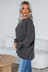 Waffle Knit Drop Shoulder Wide Crewneck Banded Hem Loose Fit Top